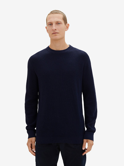 TOM TAILOR Meeste kampsun, KNITTED SWEATER WITH TEXTURE