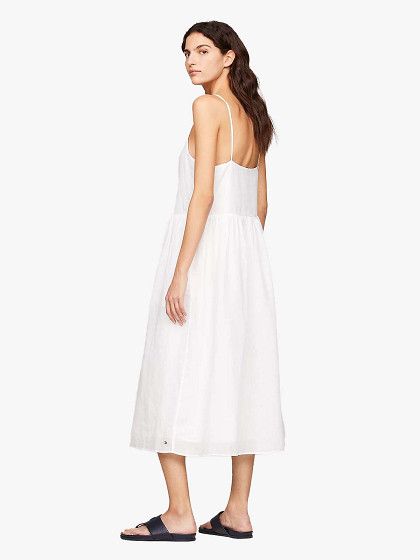 TOMMY HILFIGER Женское летнее платье со льном, LINEN MIDI SLIP DRESS