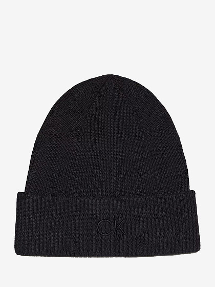 CALVIN KLEIN Женская шапка с шерстью и кашемиром; CK EMBROIDERY FINE RIB BEANIE