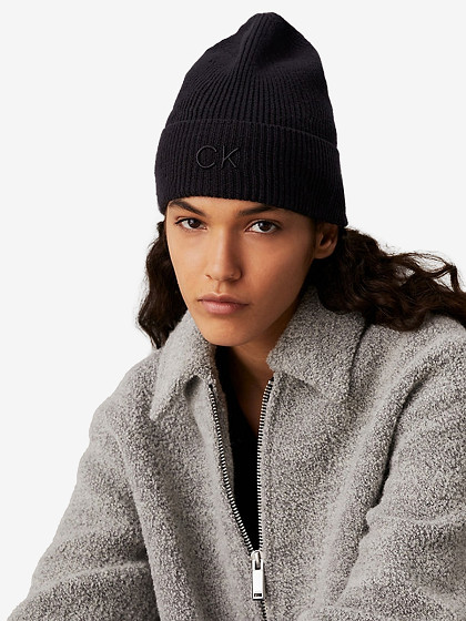 CALVIN KLEIN Naiste müts villa ja kašmiiriga; CK EMBROIDERY FINE RIB BEANIE