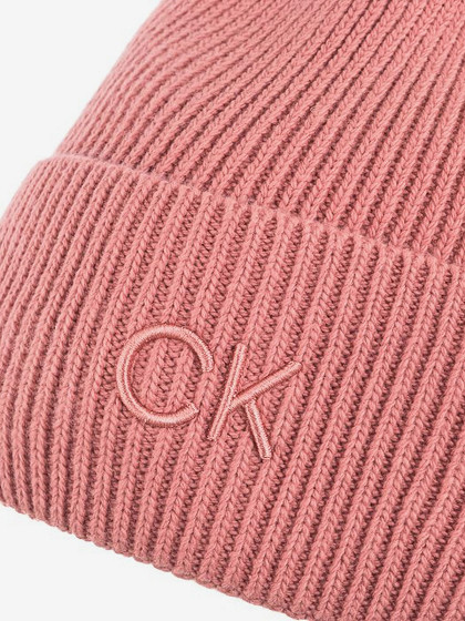 CALVIN KLEIN Женская шапка с шерстью и кашемиром; CK EMBROIDERY FINE RIB BEANIE