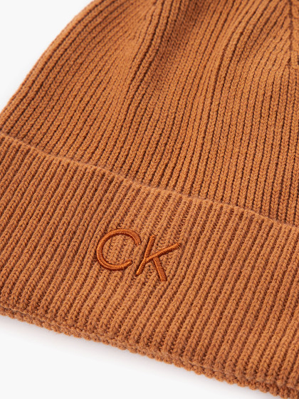 CALVIN KLEIN Naiste müts villa ja kašmiiriga, CK EMBROIDERY FINE RIB BEANIE