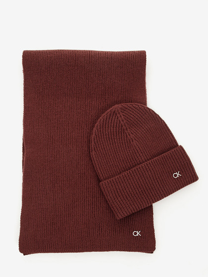 CALVIN KLEIN Шапка и шарф из шерсти и кашемира, CK METAL CHUNKY BEANIE & SCARF