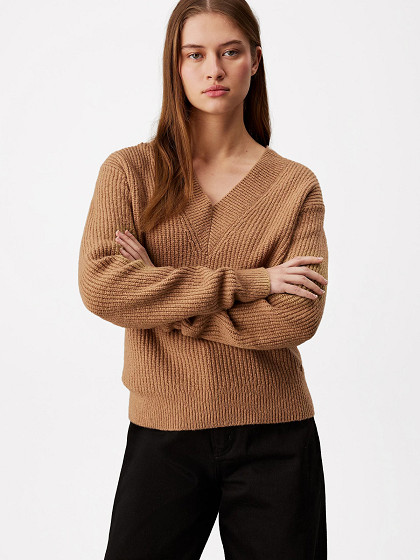 CALVIN KLEIN Naiste kampsun villaga, BOUCLE RIB V-NK RELAXED SWEATER