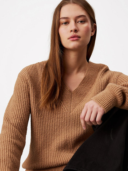 CALVIN KLEIN Naiste kampsun villaga, BOUCLE RIB V-NK RELAXED SWEATER